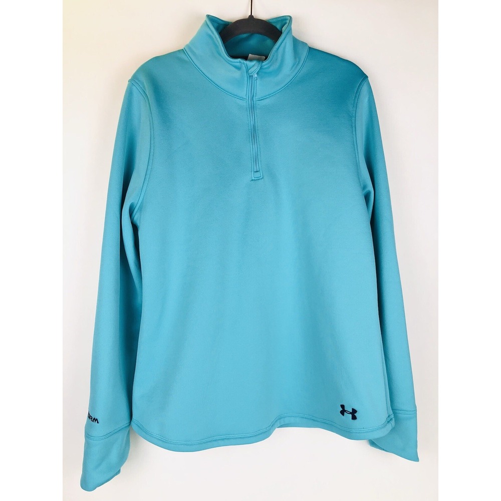 Under Armour Womens M Sweatshirt Pullover 1/4 Zip Fleece Teal Blue Semi Fitted